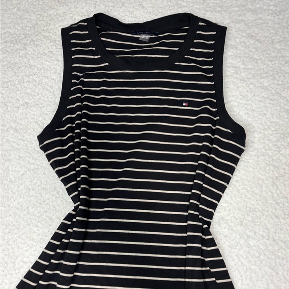 Tommy Hilfiger Women Black Stripes Ribbed Sleeveless Mini Dress - Picture 2 of 10